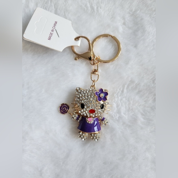 Hello Kitty Purple Movable Rhinestone Keychain Bag Charm - Picture 1 of 3